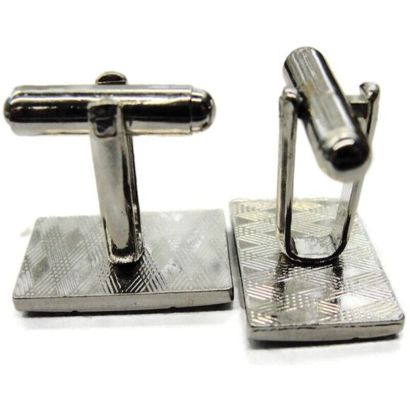 Silver Tone Rectangle Cufflinks Tux Shirt Dress Suit Vintage - Picture 5 of 5